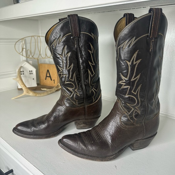 Vintage Tony Lama Gold Label Brown Western Boots Classic Rodeo Style Women's 9.5 - Picture 1 of 10